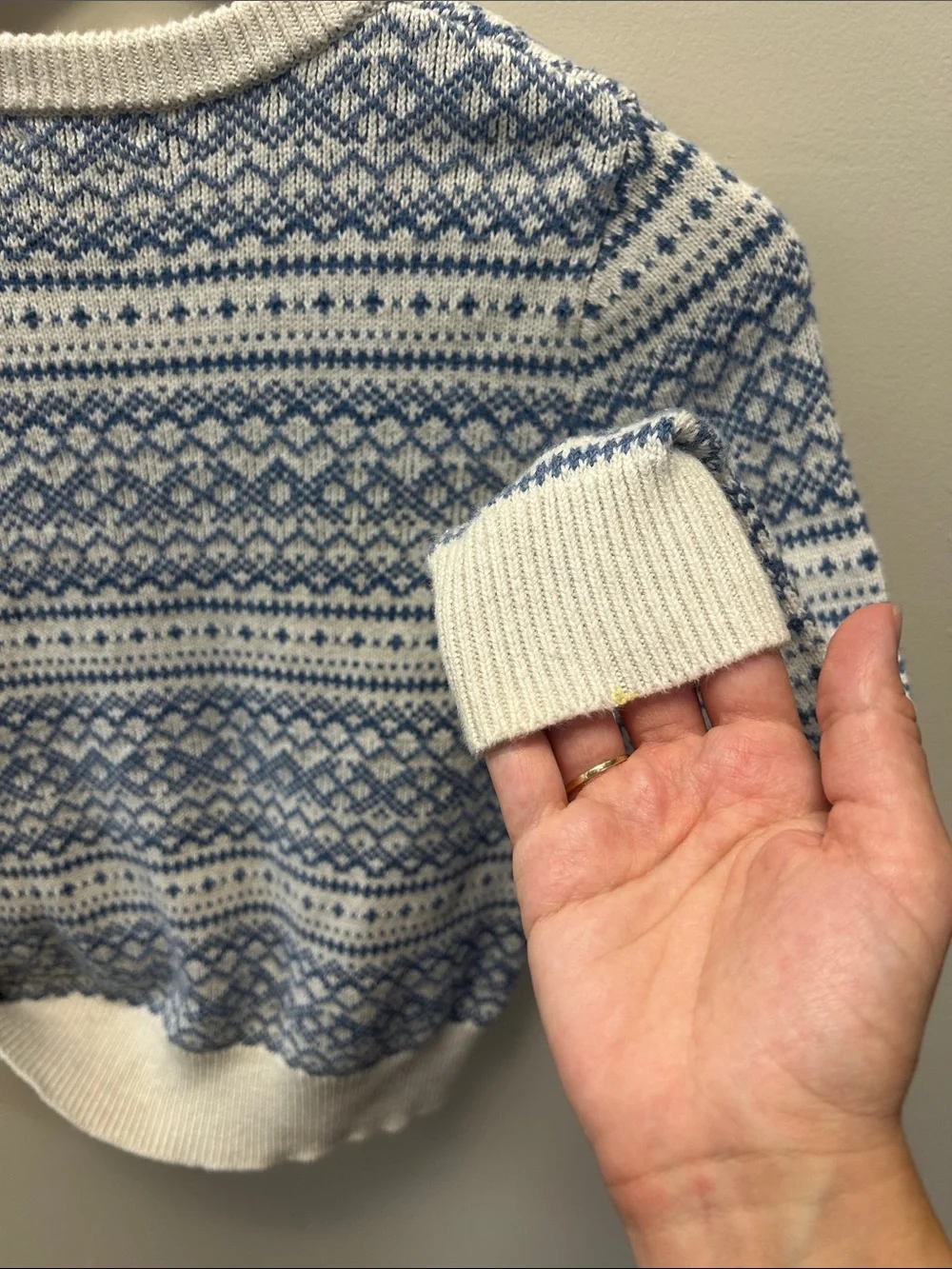 Crewcuts Blue and White Fair Isle 100% Cotton Winter Crewneck Sweater